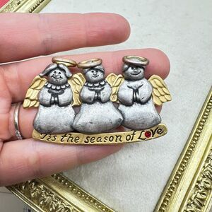Christmas Angels Trio of Angels Brooch Tis the season Love Brooch Silver Gold